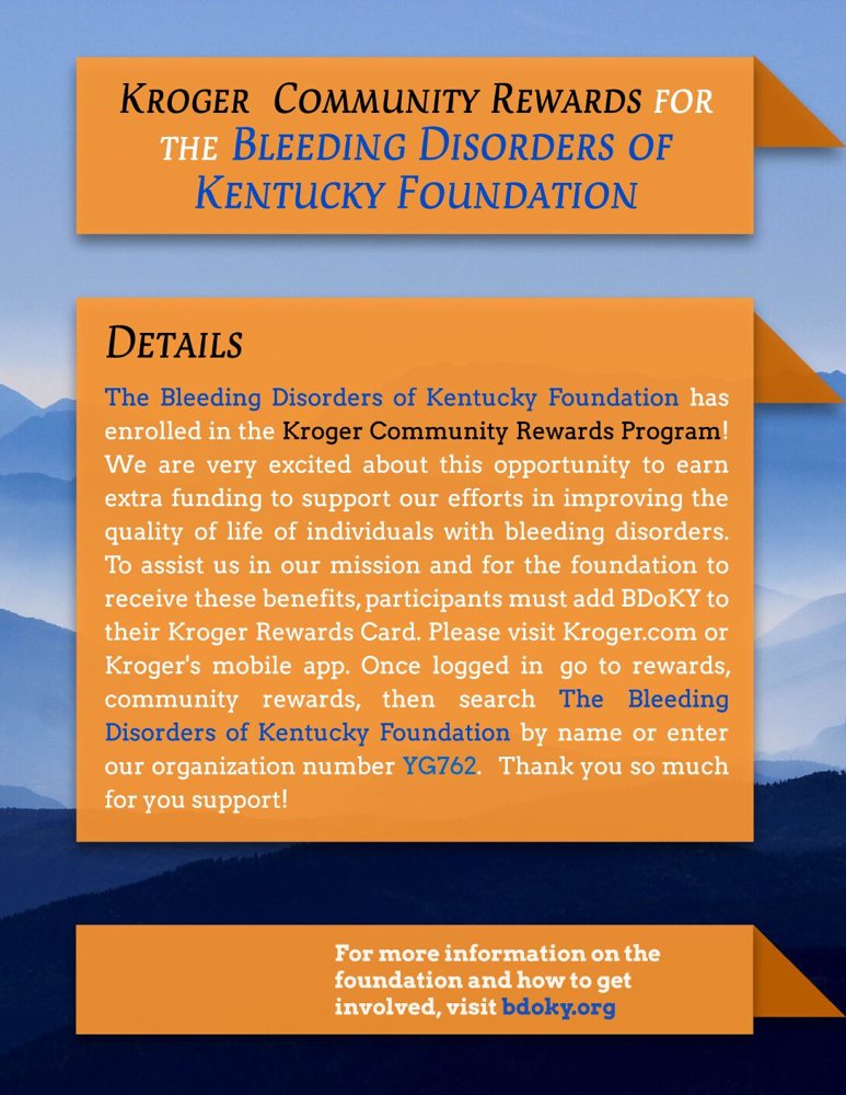Kroger Community Rewards announcement for Bleeding Disorders of Kentucky